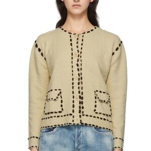THE OPEN PRODUCT‎ Women's Soft Stitch Cardigan Beige Textured Black Accents O/S